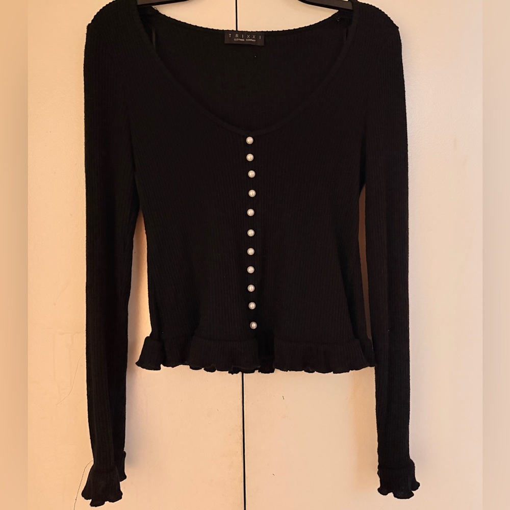 Trixxi Black Button-Down Long Sleeve Top